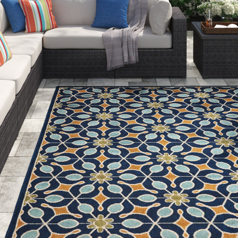 Sol 72 Outdoor Monterey Geometric Navy Blue/Orange/Blue Indoor